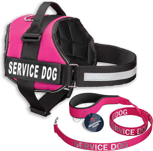 Industrial Puppy Service Dog Vest with Hook and Loop Straps and Matching Service Dog Leash Set - Harnesses from XXS to XXL - Harness Features Reflective Patch and Comfortable Mesh Design