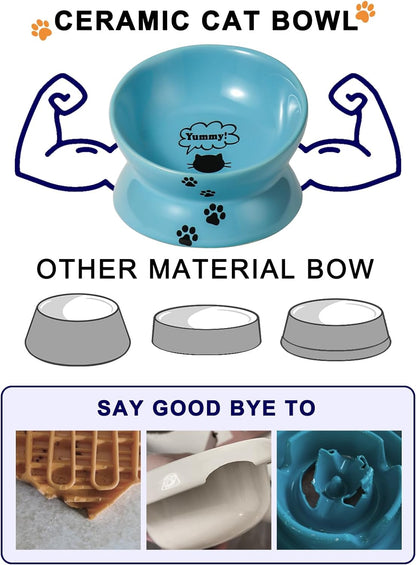Y YHY Elevated Cat Food Bowl, Ceramic Raised Bowl, Tilt Angle Protects Cat'S Spine, anti Vomiting Dish, Backflow Prevention, Lake Blue