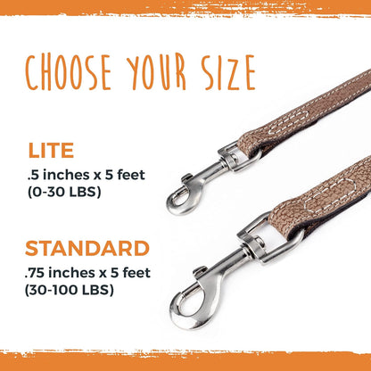 Mighty Paw Luxury Leather Dog Leash - Genuine Material Leather Leashes for All Pet Sizes - Pet Lead - 5 Ft Premium Quality - Soft Material - Light Brown