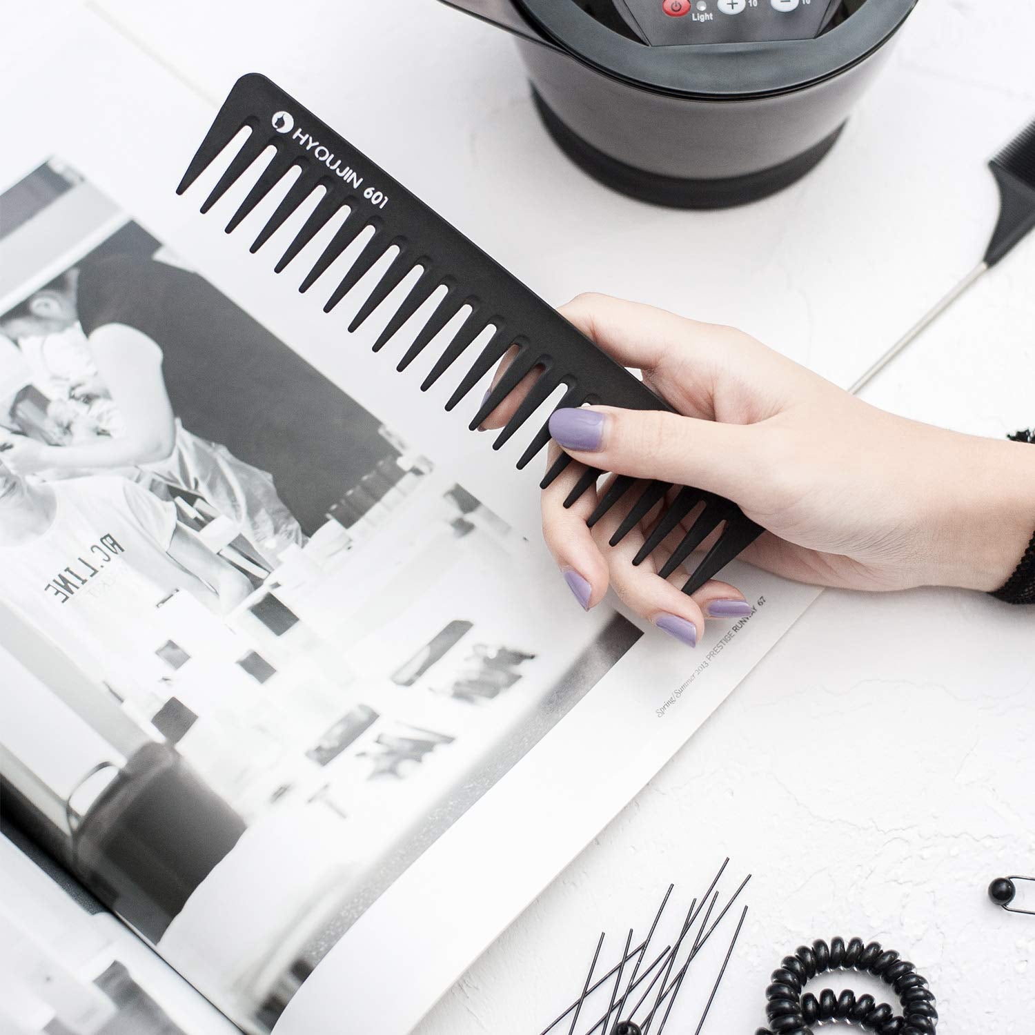 HYOUJIN 601 Black Carbon Wide Tooth Comb Detangling Comb Detangler Hair Comb for Long Wet Hair Hair Straighten Curly Hair 230℃ Heat Resistan