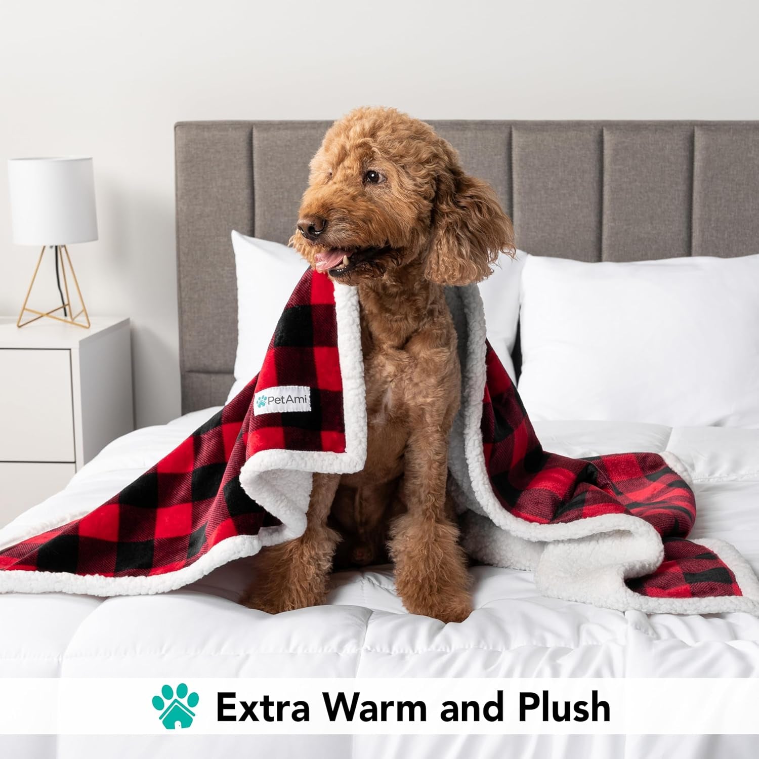 Petami Dog Blanket for Medium Large Dogs, Pet Bed Blanket Cat Puppy Kitten, Fleece Furniture Couch Cover Protector Sofa Car, Soft Sherpa Dog Throw Plush Reversible Washable, 40X60 Checker Red