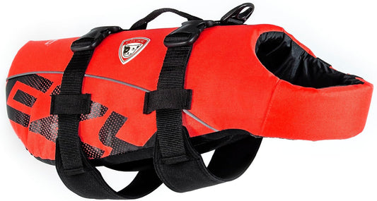 Ezydog DFD Dog Life Jacket - Adjustable Swimming Safety Vest with Reflective Trim & Durable Grab Handle - 50% More Flotation Material - Small, Red