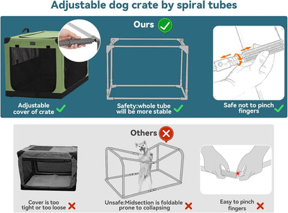 PETSFIT Soft Dog Crate, Dog Travel Crate - 36 Inch Lightweight, Easy Setup, Sturdy Portable Dog Crate, Adjustable Framework with 3 Mesh Door, Soft Sided Collapsible Dog Kennel Green